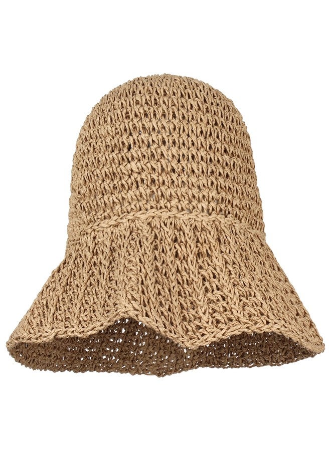 Minache Crochet Straw Hat Beach Sun Solid Color Foldable Wide Brim Outdoor Sun Visor Hat Bucket Hat for Women Girl Khak - Image 1